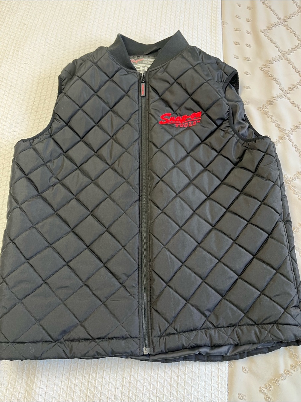 Snap-on Quilted Black Men's Vest with Red Logo